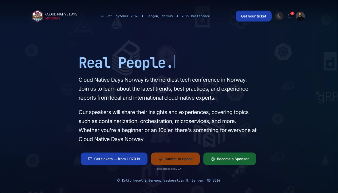 A live conference website front page